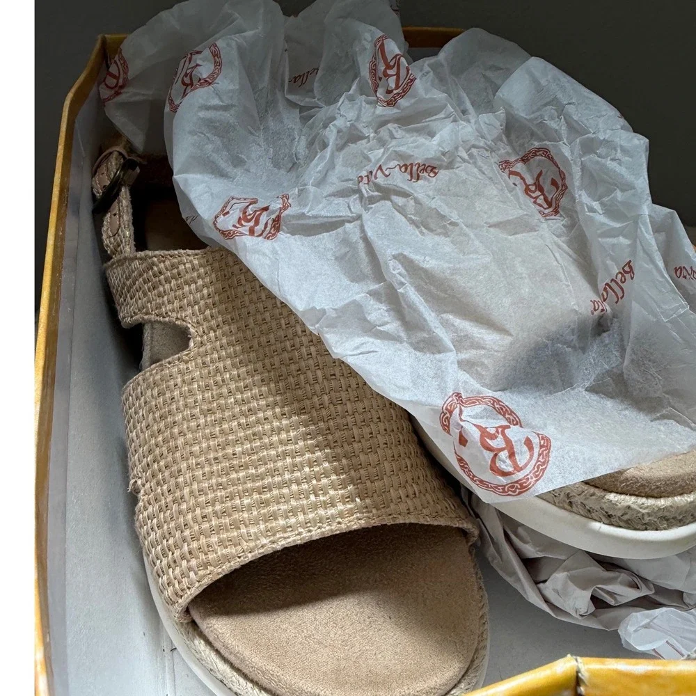 Bella Vita Woven Raffia Platform Slingback Sandals Beige 9M New in Box